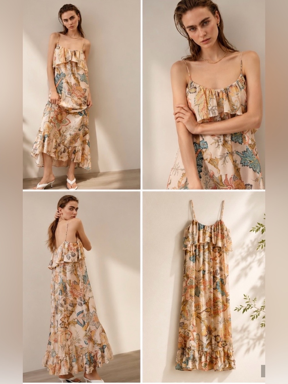 H&M Blush Pink Floral Maxi Dress with Teal and Mustard Details
